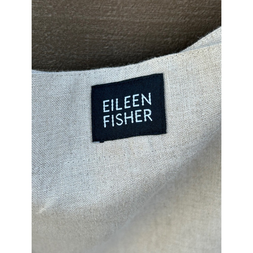 Eileen Fisher Linen Tote Bag Beige Shoulder Shopper Minimalist Tie Closure - Picture 3 of 9